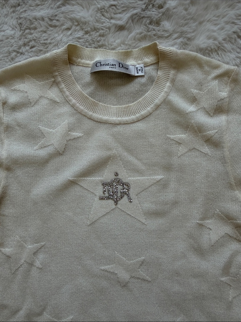 Christian Dior Cream Star Knit Short Sleeve
